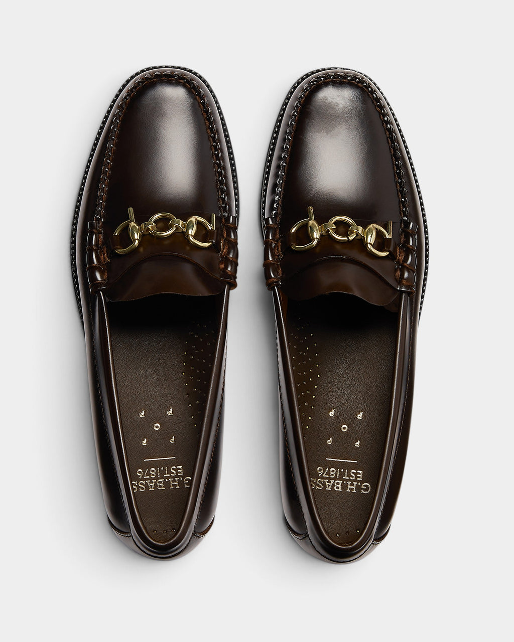 Lockwood Avenue G.H. Bass x Pop Easy Weejuns Lincoln loafers in hand-polished chocolate leather with gold horsebit.