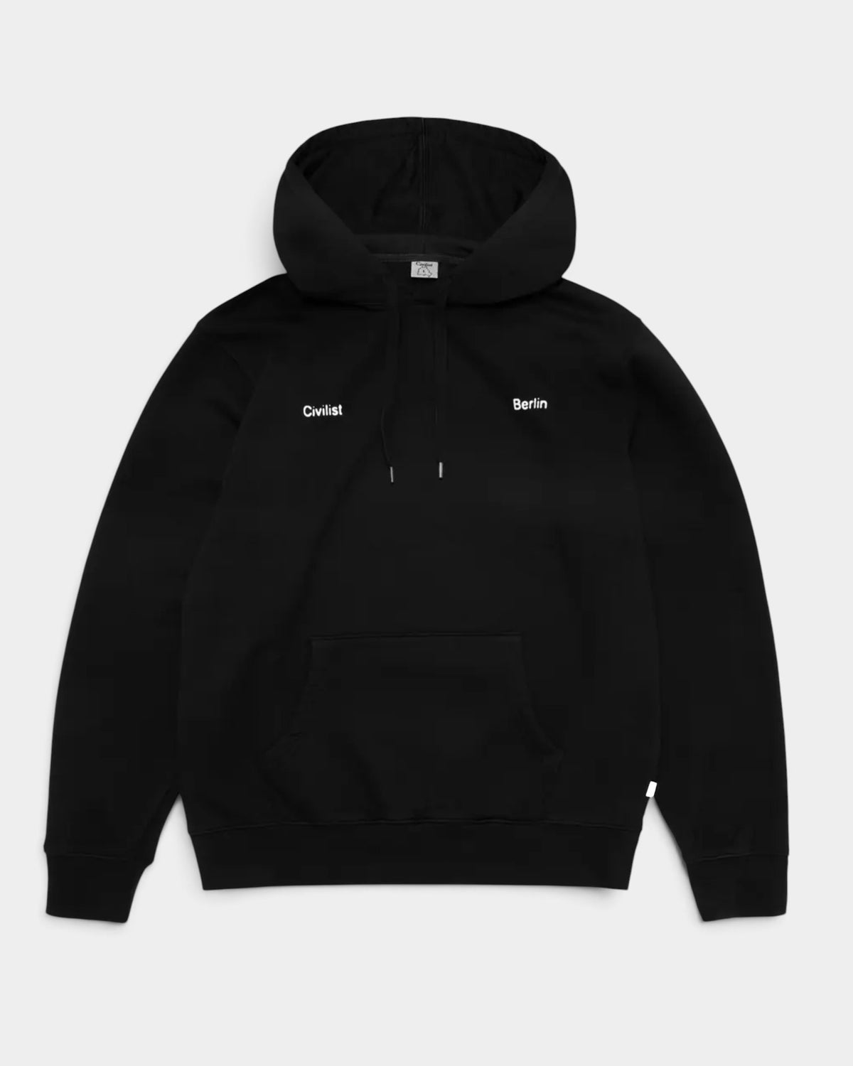 Lockwood Avenue black heavyweight cotton fleece hoodie with Civilist Berlin logo on the front chest