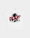 Lockwood Avenue white midweight cotton t-shirt featuring a red and black Civilist Break graphic print.