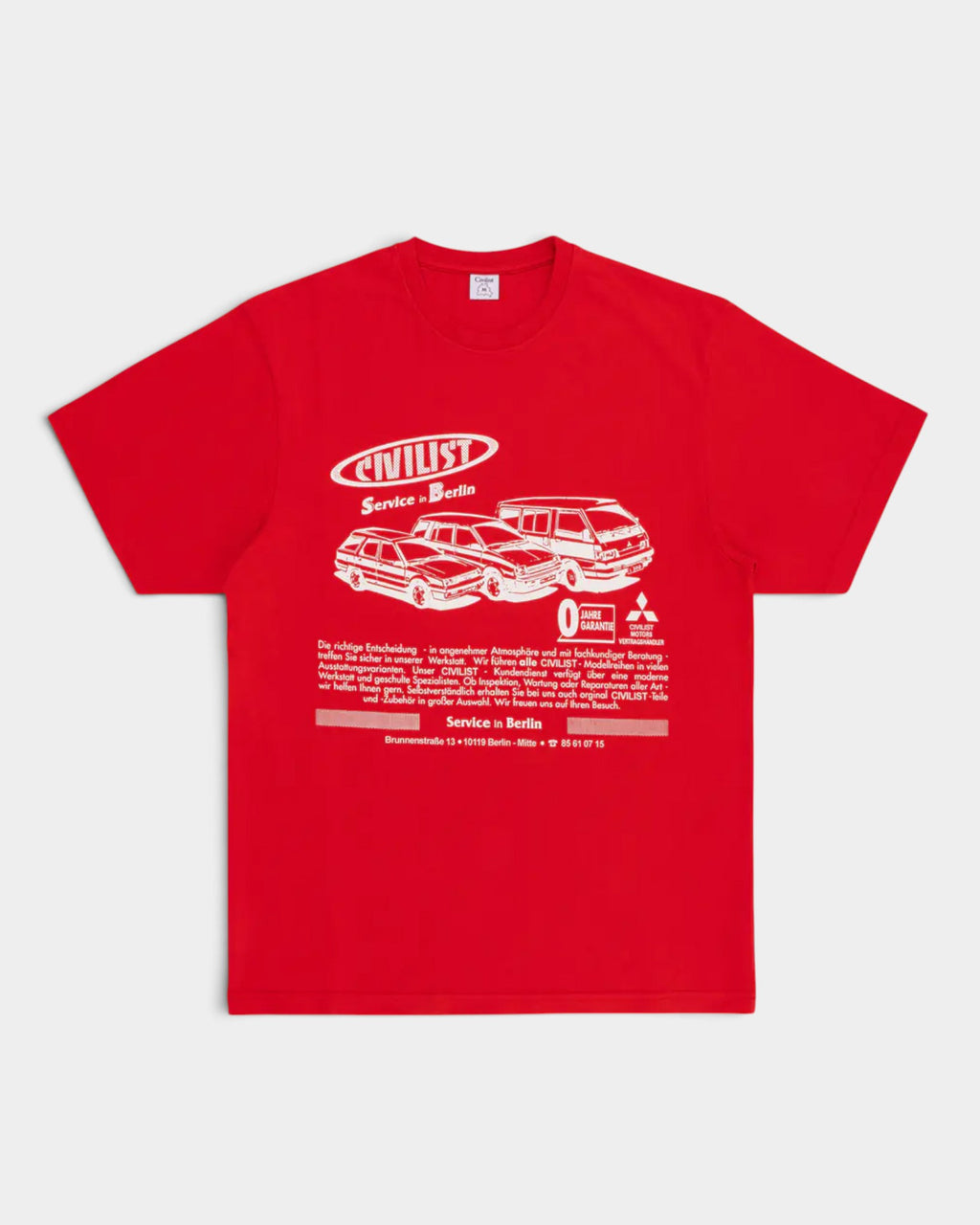 Lockwood Avenue Civilist red midweight cotton t-shirt with white Werkstatt graphic print