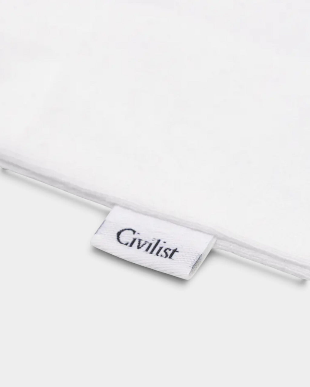 Lockwood Avenue white cotton t-shirt featuring a small Civilist brand label on the hem