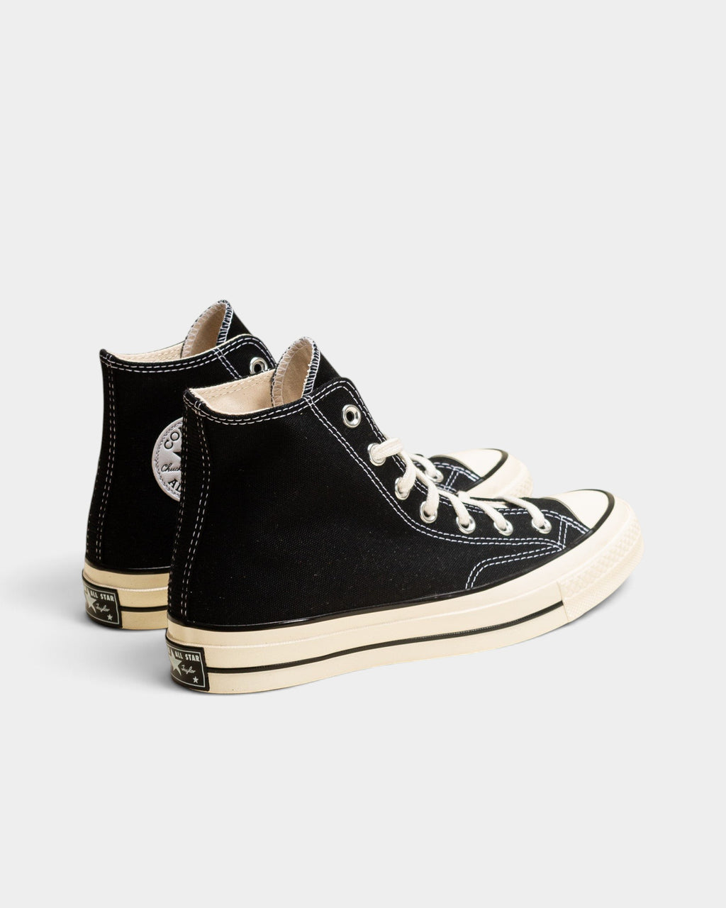 Lockwood Avenue Converse Chuck 70 high-top sneakers in black canvas with an egret off-white midsole and rubber toe cap