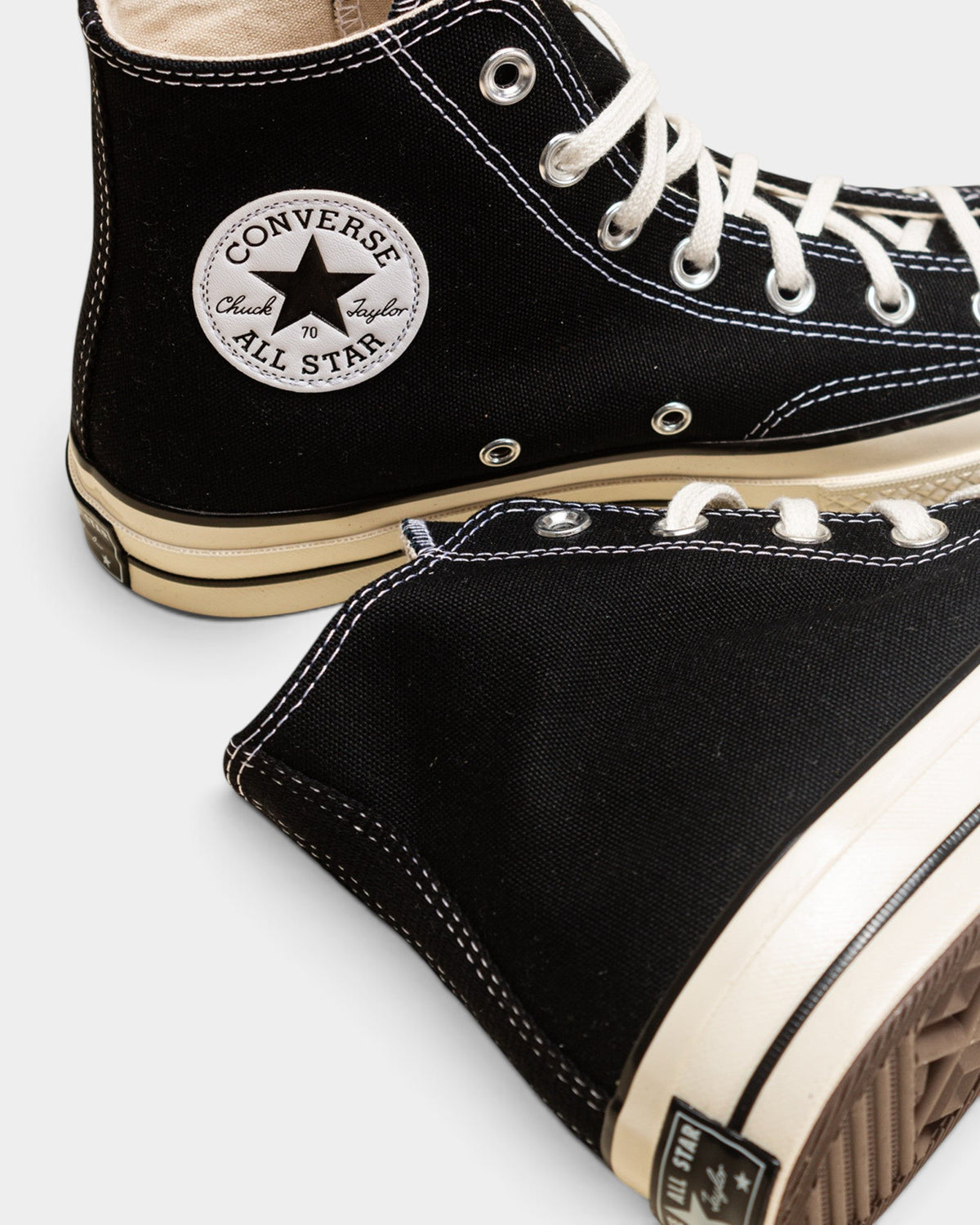 Lockwood Avenue Converse Chuck 70 high-top sneakers in black canvas with egret cream midsole and ankle patch