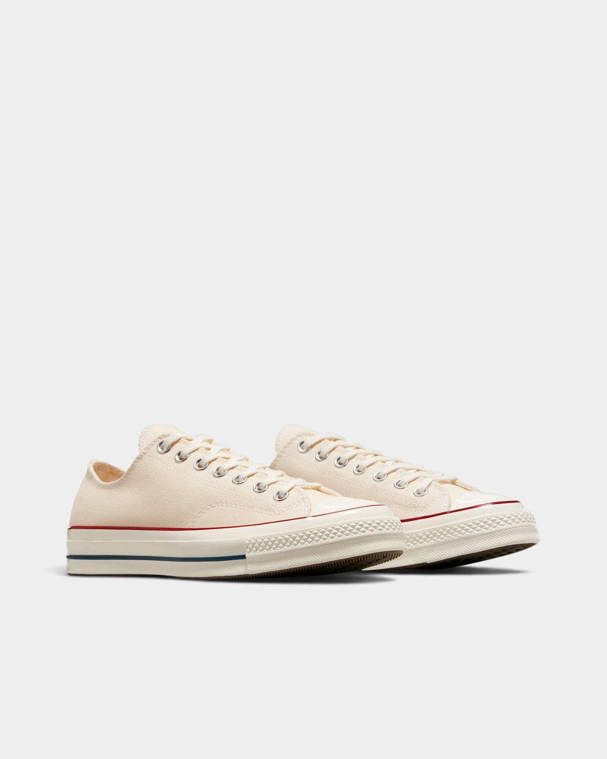 Lockwood Avenue Converse Chuck 70 low-top sneakers in parchment canvas with egret midsole and garnet trim