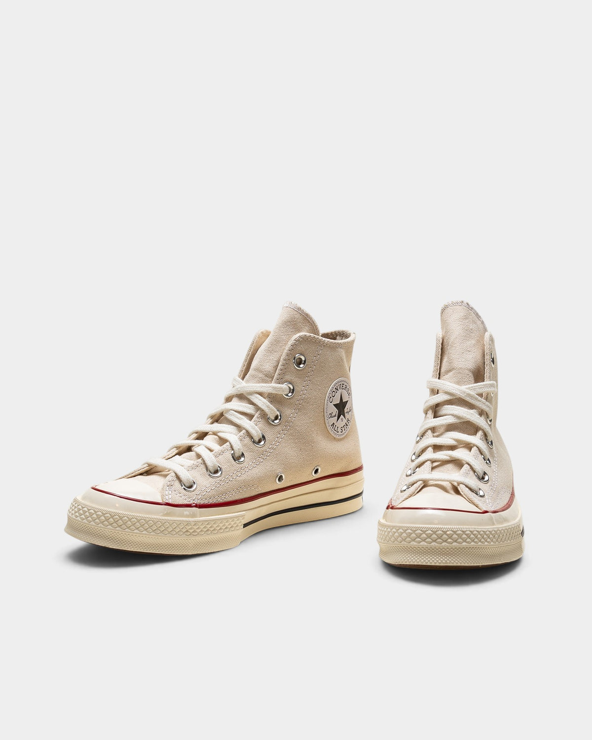 Lockwood Avenue Converse Chuck 70 Hi shoes in parchment canvas with egret midsole and garnet trim high-top sneakers