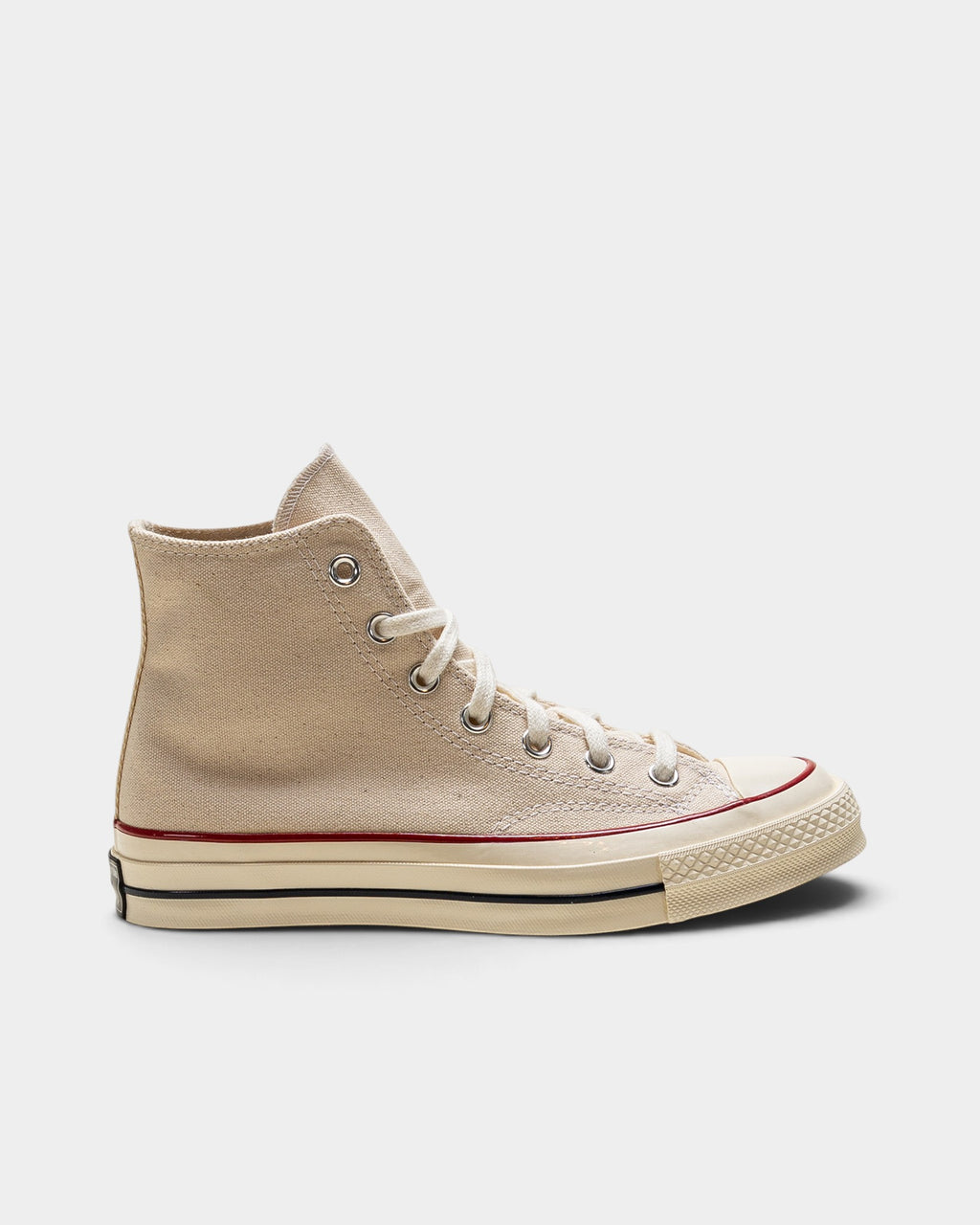 Lockwood Avenue Converse Chuck 70 high-top sneakers in parchment canvas with vintage egret midsole and garnet trim
