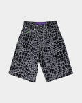Lockwood Avenue always do what you should do black and grey cotton denim shorts with an allover crocodile skin print.