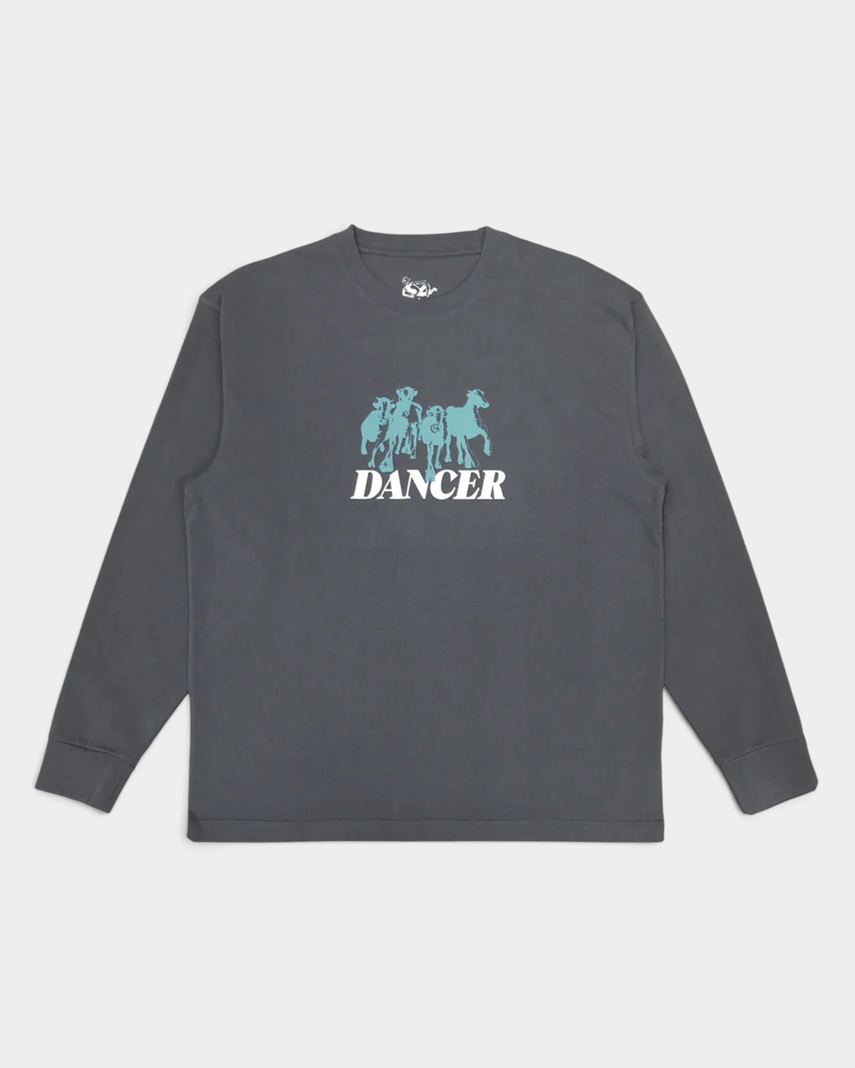 Lockwood Avenue Dancer Step Aside charcoal long-sleeve cotton jersey tee with light blue graphic print