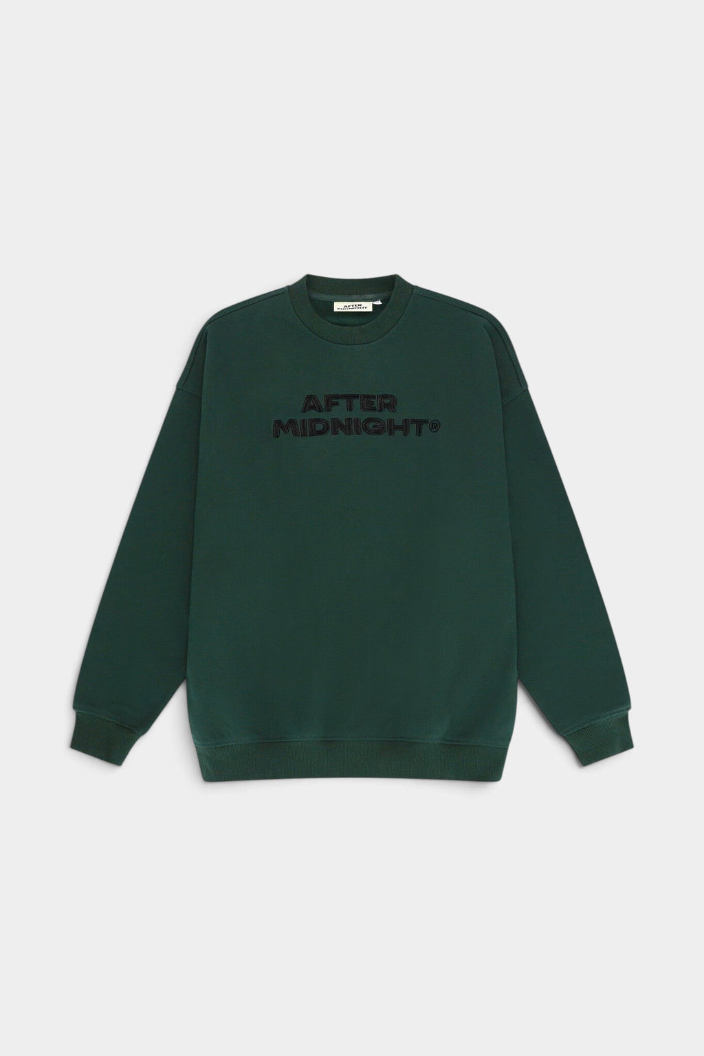 Lockwood Avenue After Midnight heavyweight dark green crewneck sweatshirt with black embroidered chest lettering