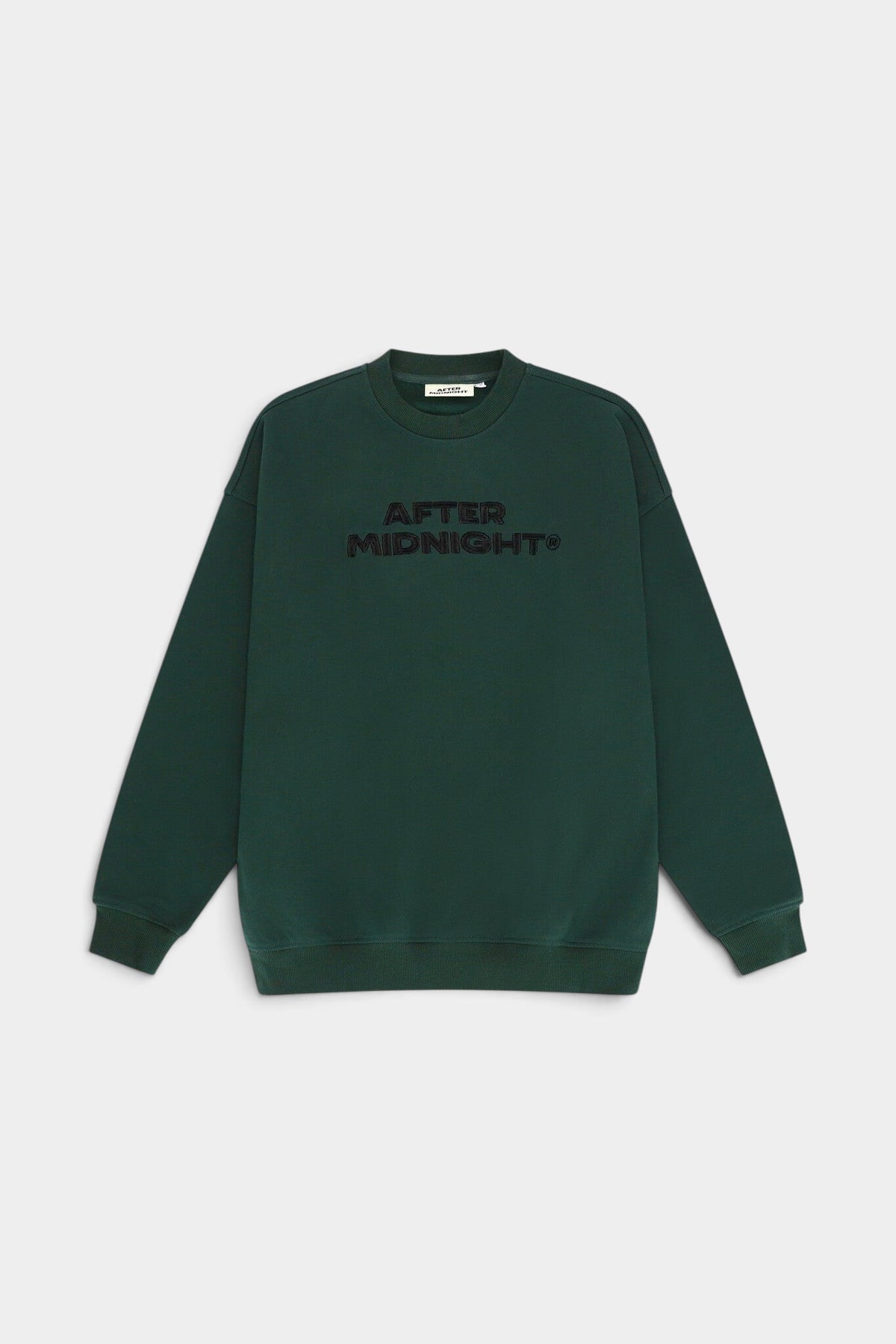 Lockwood Avenue After Midnight heavyweight dark green crewneck sweatshirt with black embroidered chest lettering