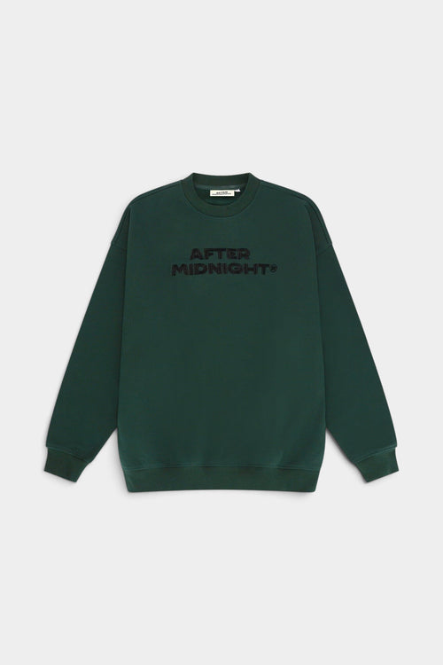 Lockwood Avenue After Midnight heavyweight dark green crewneck sweatshirt with black embroidered chest lettering