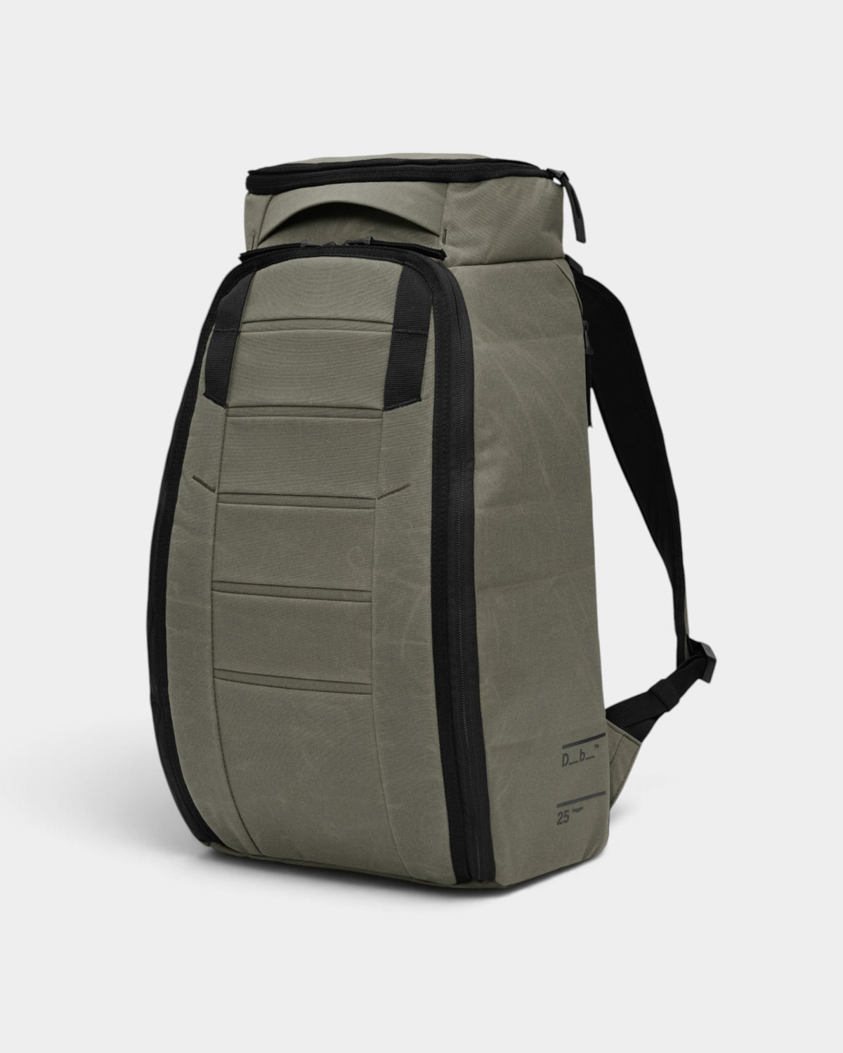 Lockwood Avenue DB Journey Hugger 25L backpack in olive green with Rib Cage structural design and black zippers.