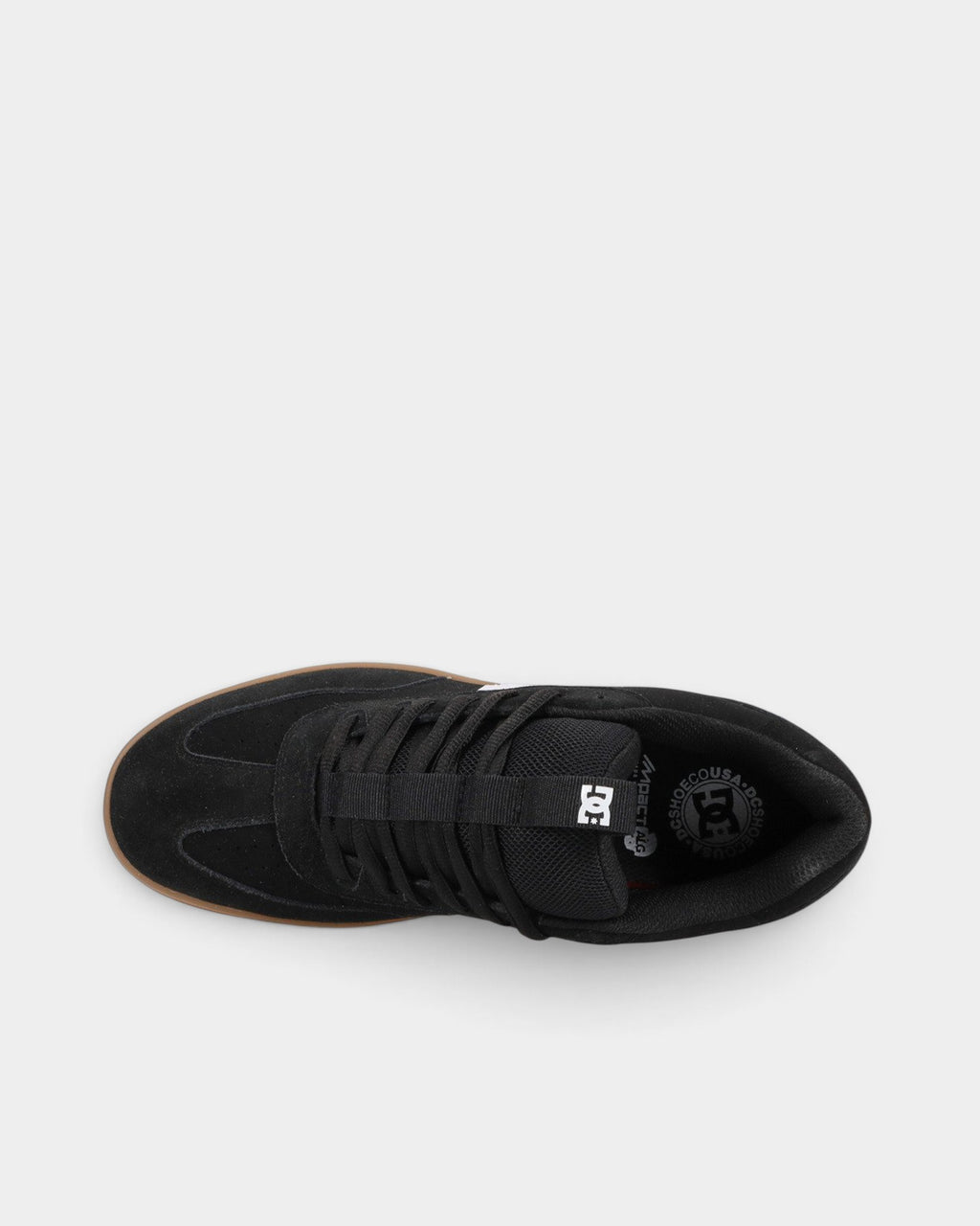 Lockwood Avenue DC Astryx S black suede skate shoes with cupsole construction and padded collar, top view