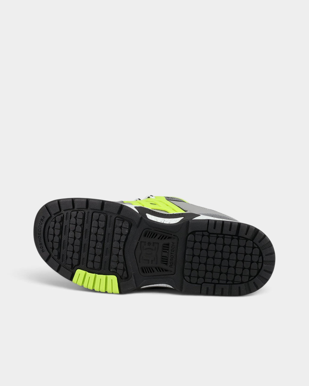 Lockwood Avenue DC AT-2 skate shoe outsole in black with lime green accents and AEROTECH ventilation detailing