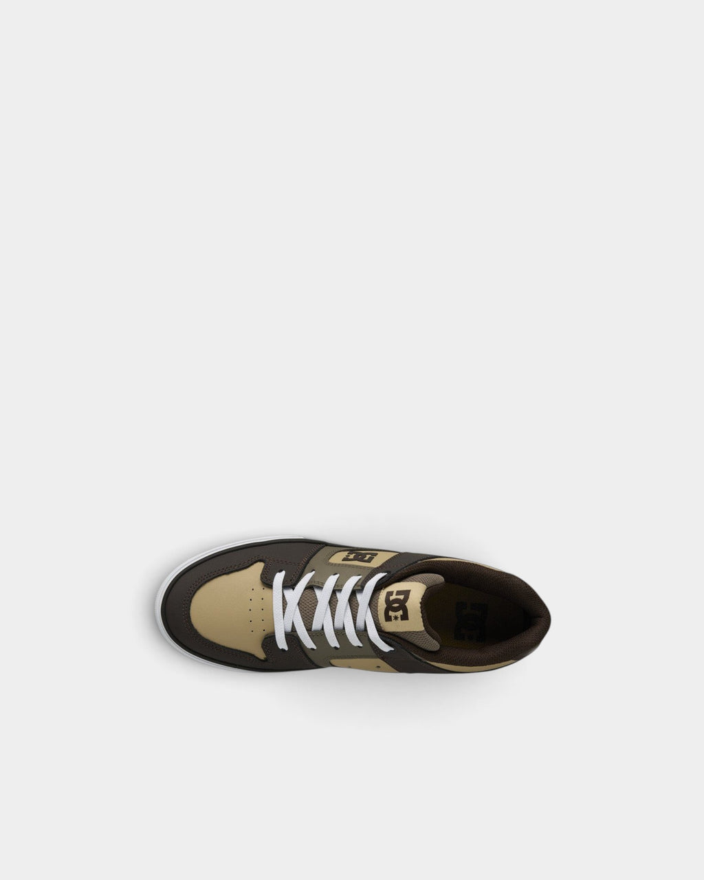 Lockwood Avenue DC Pure kids' skate shoes in olive and brown leather with elastic laces and padded collar