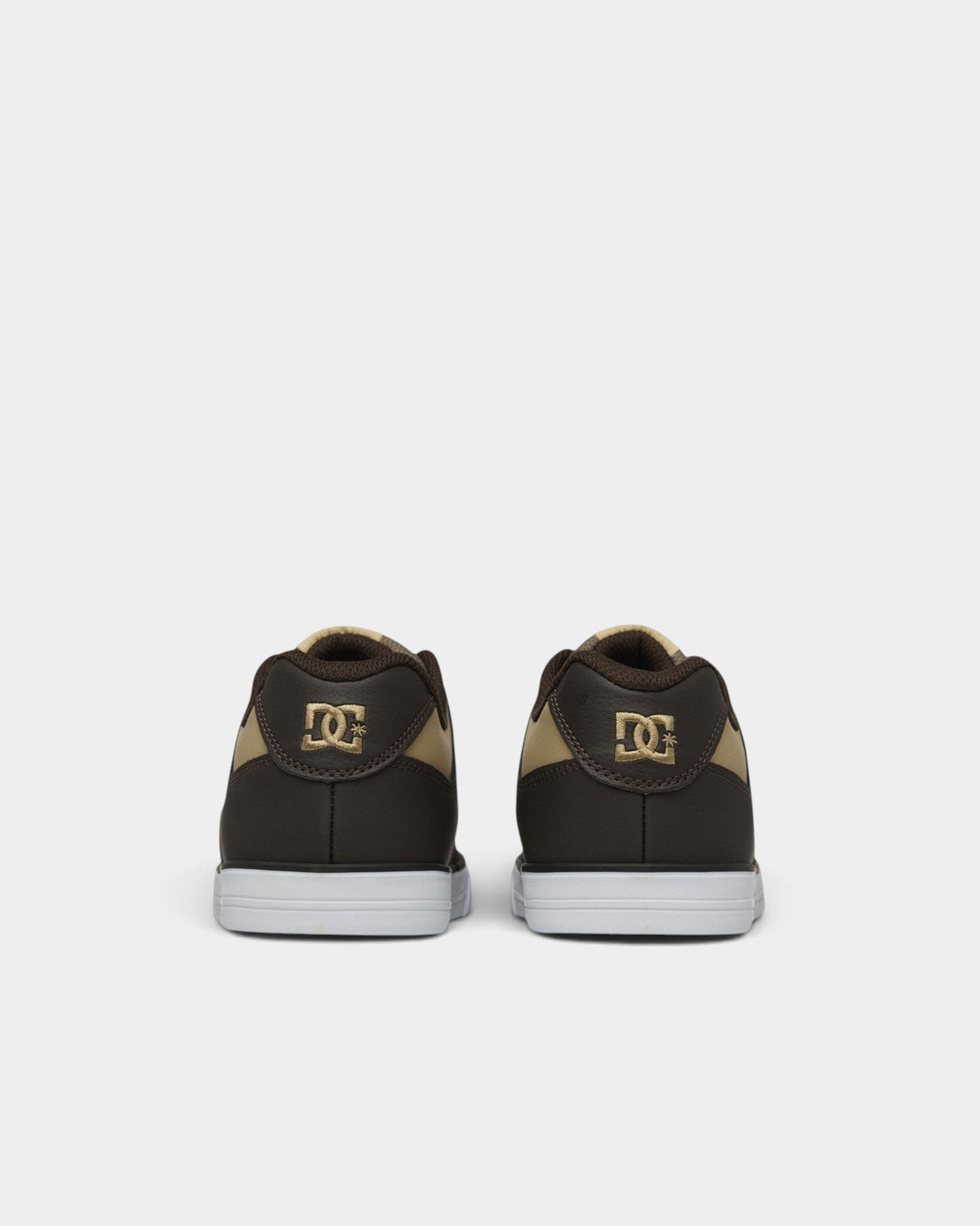Lockwood Avenue kids DC Pure elastic skate shoes in brown and tan leather with embroidered logo, back view