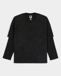 Lockwood Avenue DC Twofer black long-sleeve t-shirt with layered ribbed sleeves and embroidered chest logo