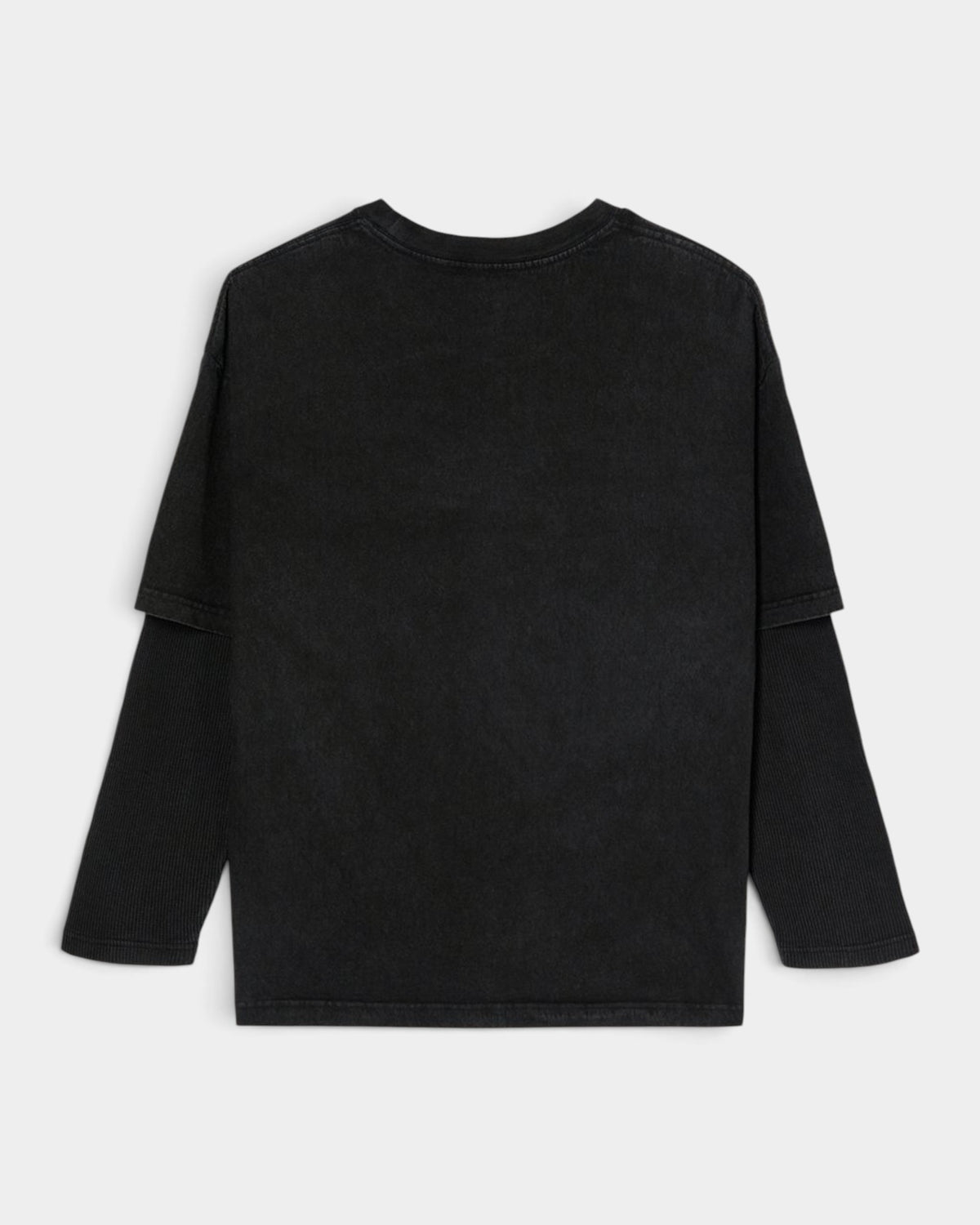 Back view of a black DC Twofer Longsleeve T-Shirt with layered sleeves, available at Lockwood Avenue.