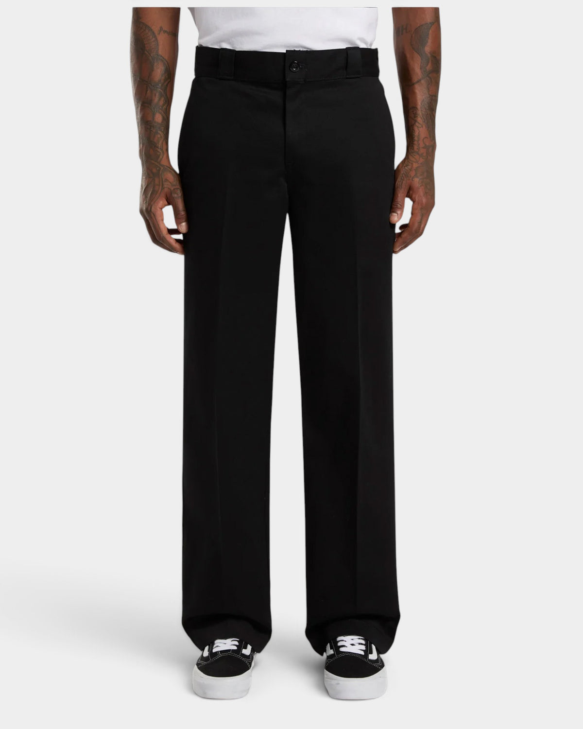 Lockwood Avenue Dickies 247 regular fit black cotton twill work pants with a tailored silhouette and front crease.