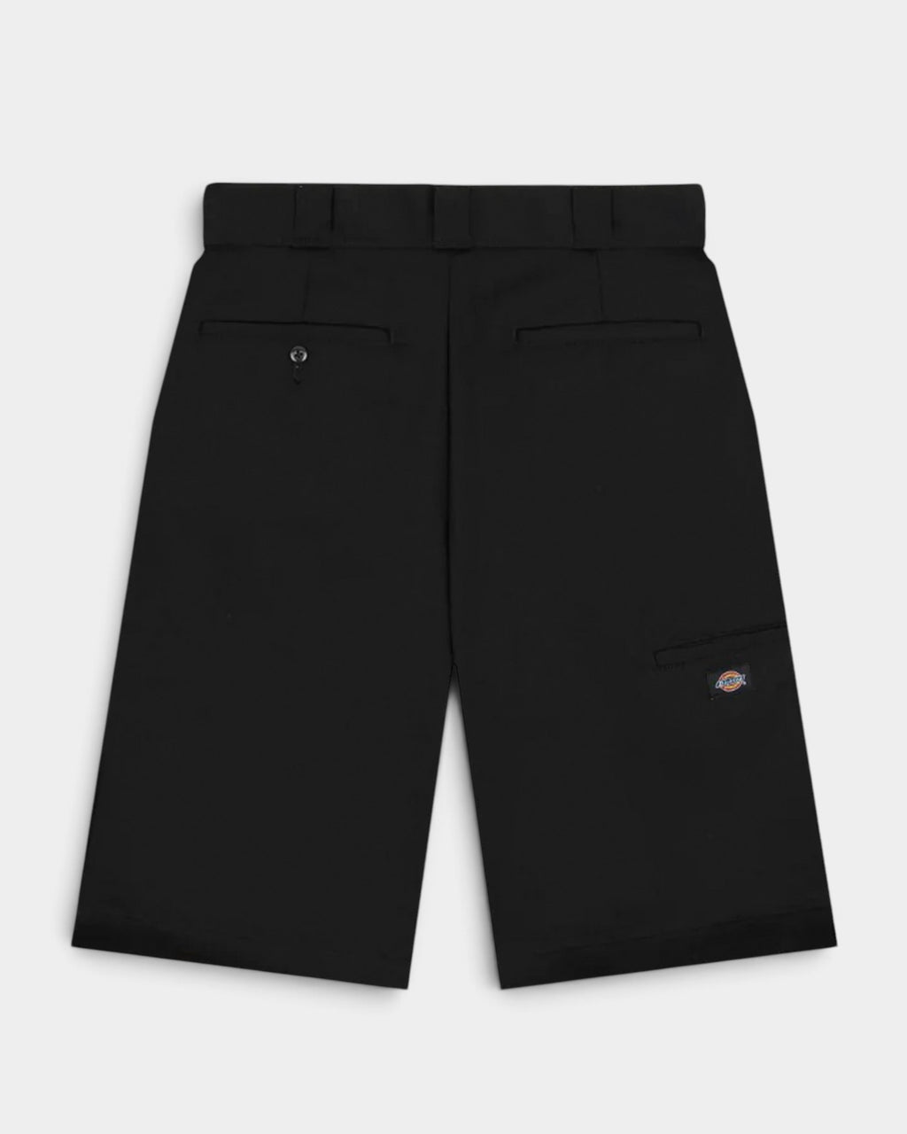 Lockwood Avenue Dickies 247 black poly-cotton work shorts with a loose fit, belt loops, and back welt pockets.