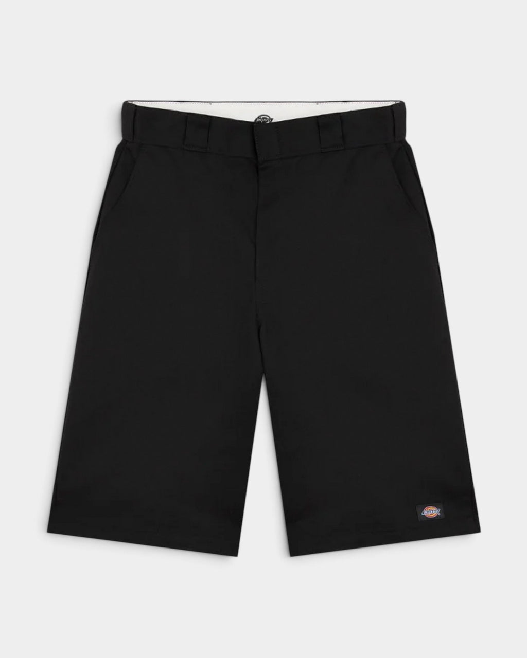 Lockwood Avenue Dickies 247 GD 13 inch black loose fit work shorts with multi-use leg pocket and woven label