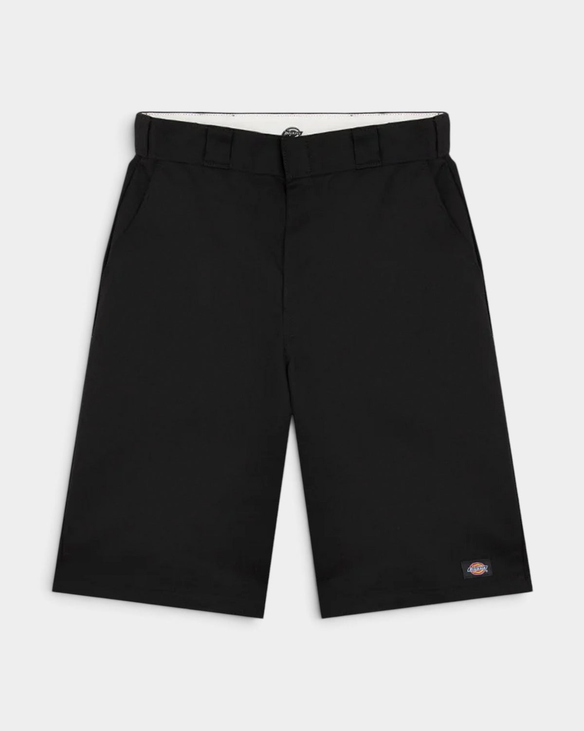 Lockwood Avenue Dickies 247 GD 13 inch black loose fit work shorts with multi-use leg pocket and woven label