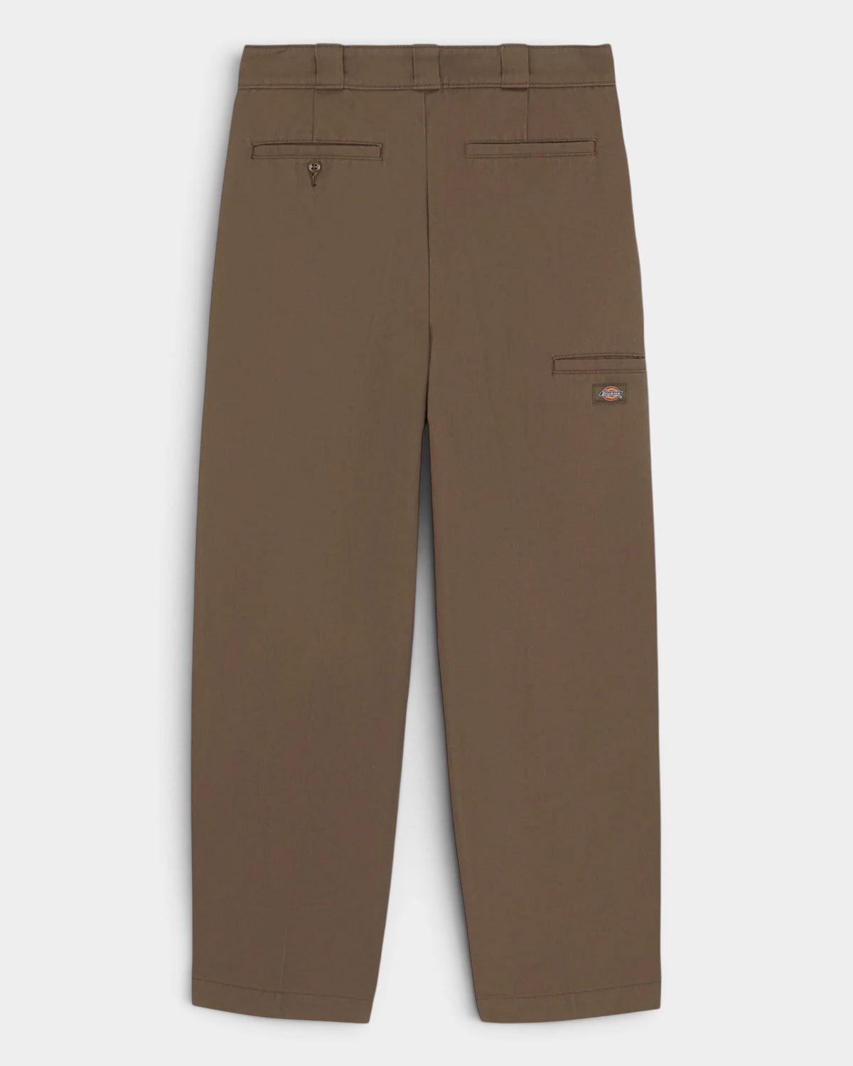 Lockwood Avenue Dickies 247 loose work pants in brown poly-cotton with welt back pockets and woven leg label