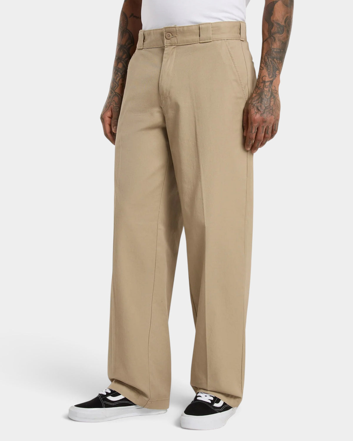 Lockwood Avenue Dickies 247 loose fit khaki cotton twill work pants with front creases and slash pockets
