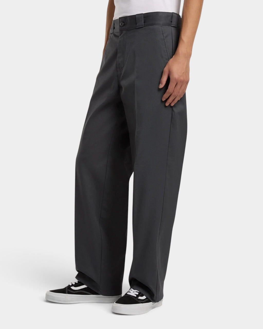 Lockwood Avenue Dickies 247 loose fit charcoal grey cotton twill work pants with front creases and side pockets.