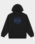 Lockwood Avenue Dime Agi black heavyweight cotton hoodie with sequin logo and blue AI icon graphic on chest