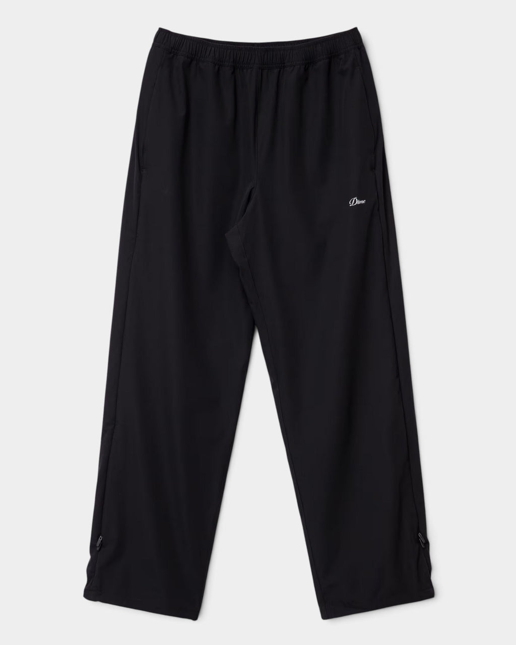 Lockwood Avenue black Dime athletic zip sweatpants with side seam zippers and reflective logo on the left thigh