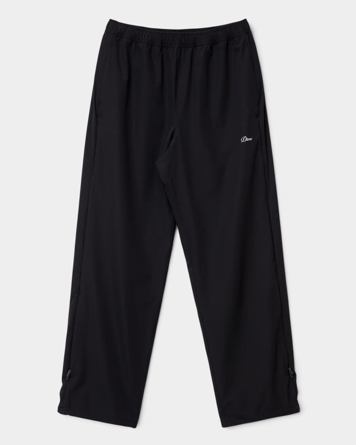 Lockwood Avenue black Dime athletic zip sweatpants with side seam zippers and reflective logo on the left thigh