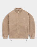 Lockwood Avenue Dime polar fleece sherpa zip jacket in latte beige with tonal cursive logo and stand collar.