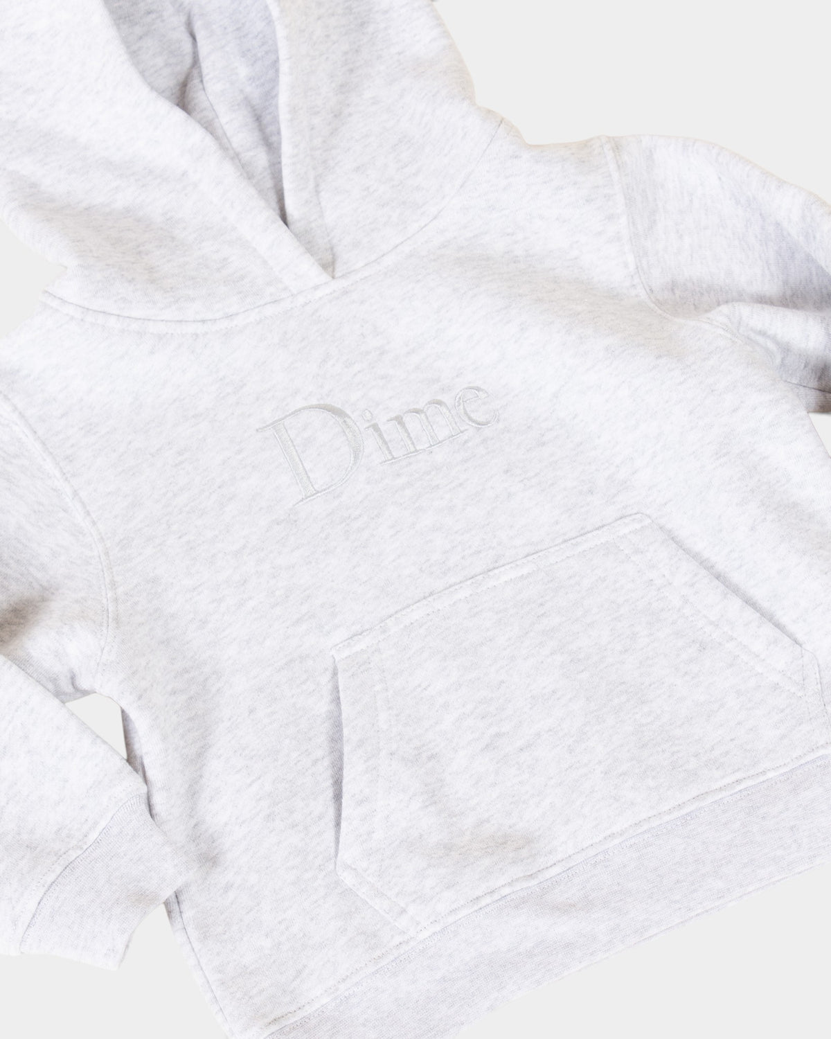 Lockwood Avenue kids ash gray midweight fleece hoodie with a small Dime logo printed on the chest