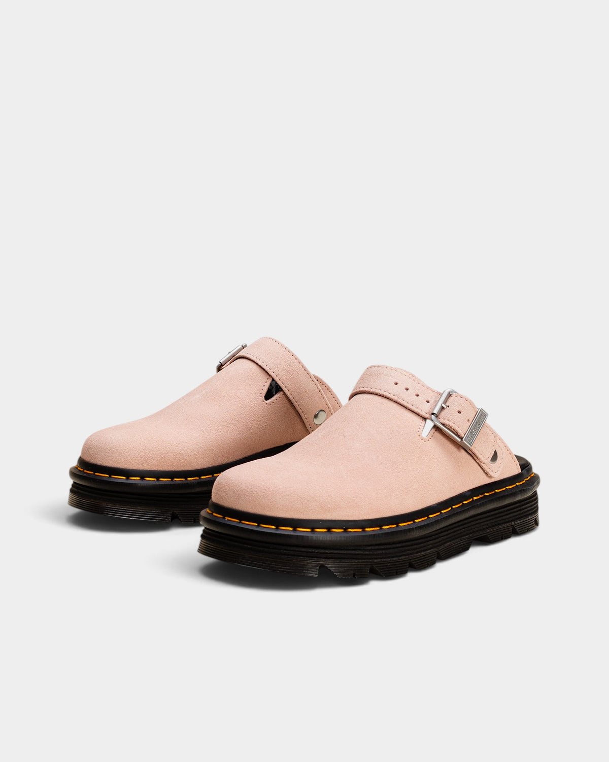 Lockwood Avenue Dr. Martens ZebZag powder pink suede platform mule shoes with adjustable slingback strap