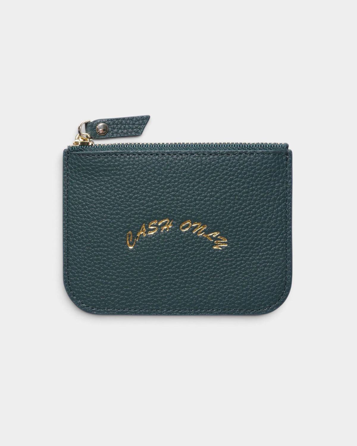 Lockwood Avenue Cash Only emerald green PU leather zip wallet with gold embossed logo