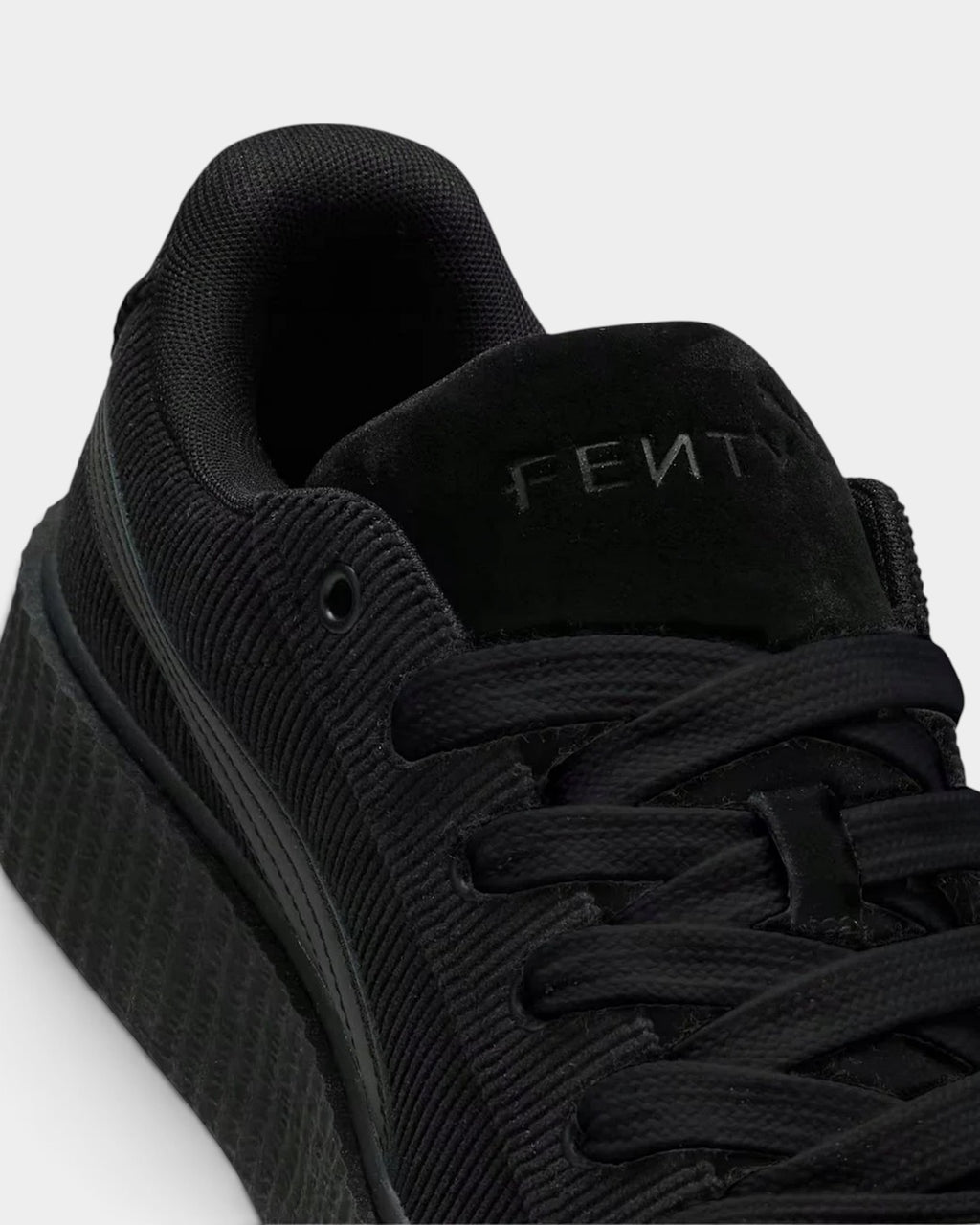 Lockwood Avenue Fenty x Puma Creeper Phatty sneakers in black corduroy with a suede tongue and platform sole.