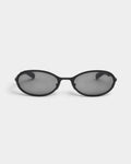 Lockwood Avenue Flatlist Cohen sunglasses in solid black with a minimalist oval frame and Carl Zeiss lenses.