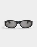 Lockwood Avenue Flatlist Eddie Kyu sunglasses with a wide black Italian acetate frame and solid black Zeiss lenses.
