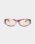 Lockwood Avenue Flatlist Eddie Kyu sunglasses in fantasy pink acetate with peach-tinted Carl Zeiss blue light lenses.