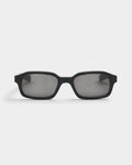 Lockwood Avenue Flatlist Hanky slim rectangular sunglasses in black Italian acetate with solid black Carl Zeiss lenses.