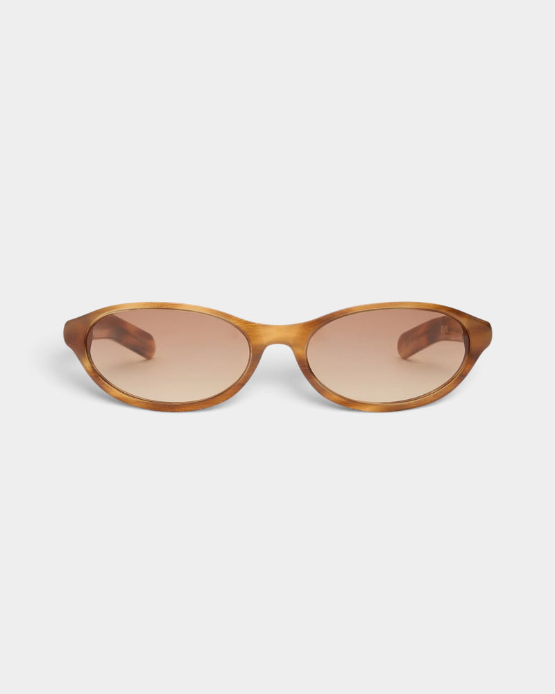 Lockwood Avenue Flatlist Olympia sunglasses in Donegal Horn acetate with light brown gradient Carl Zeiss lenses.