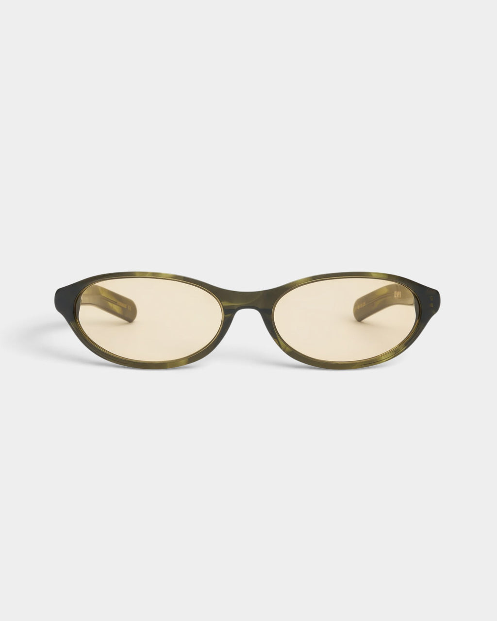 Lockwood Avenue Flatlist Olympia sunglasses featuring olive horn Italian acetate frames and yellow Carl Zeiss lenses.