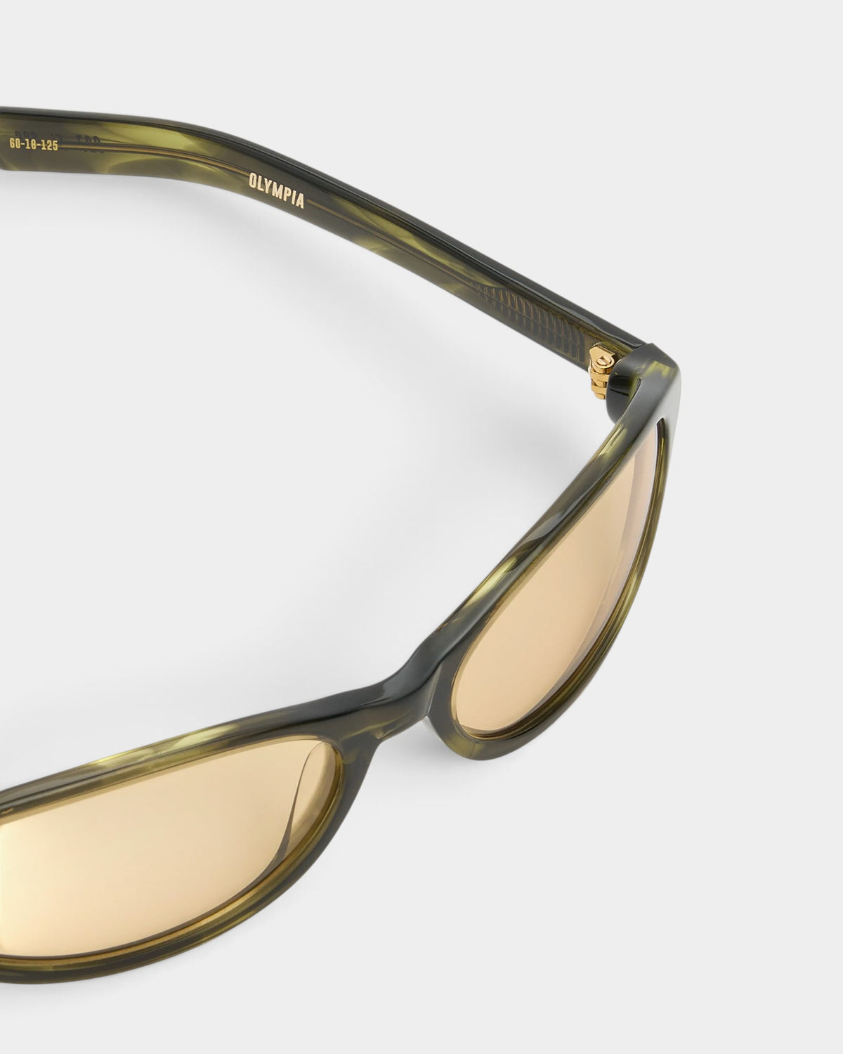 Lockwood Avenue Flatlist Olympia sunglasses in olive horn acetate with yellow Carl Zeiss lenses and gold-tone hinges.