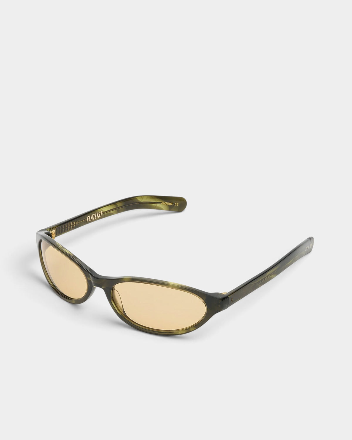 Lockwood Avenue Flatlist Olympia sunglasses in olive horn acetate with yellow Carl Zeiss blue light lenses.