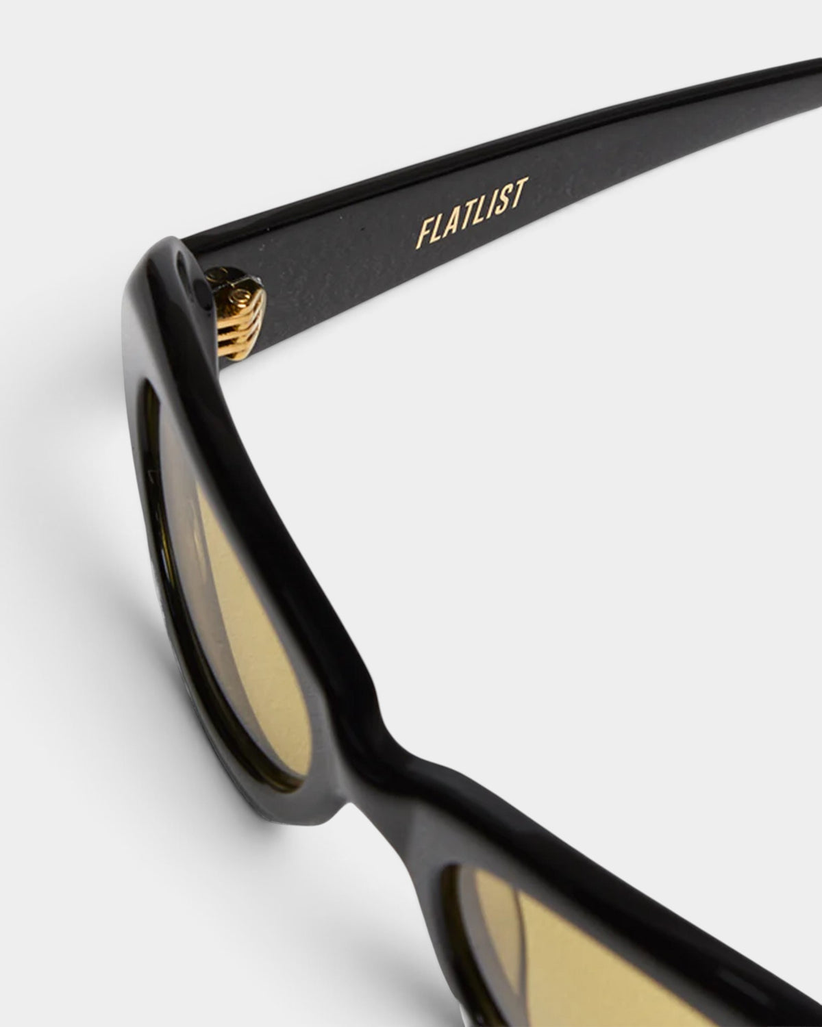 Lockwood Avenue Flatlist Ramona sunglasses in black acetate with smoked olive Carl Zeiss lenses and gold hinge detail