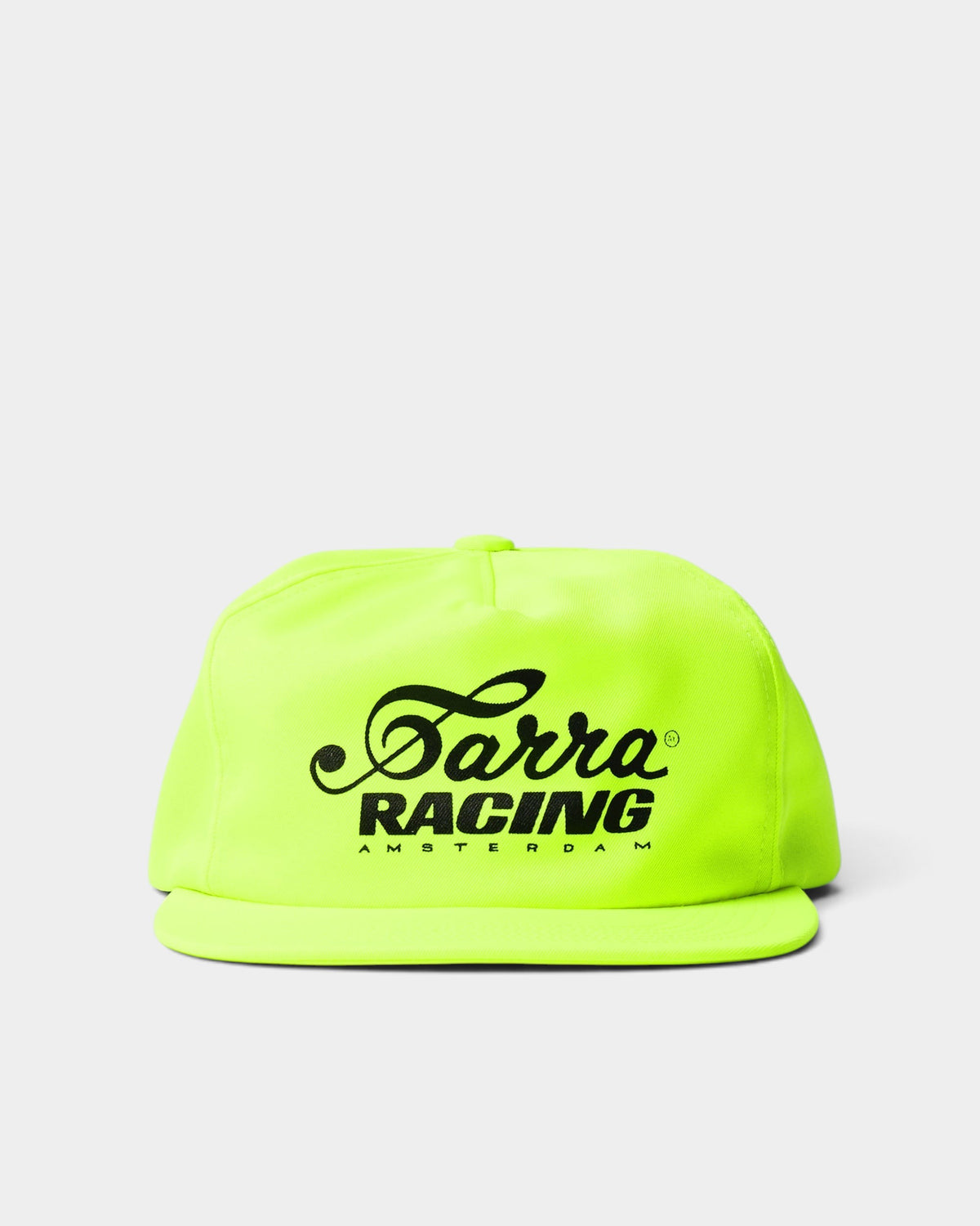 Lockwood Avenue by Parra fluorescent yellow ripstop nylon 5-panel hat with black racing logo embroidery