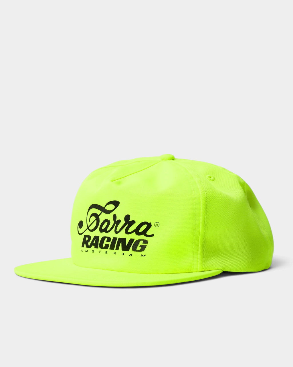 Lockwood Avenue by Parra fluorescent yellow ripstop nylon five-panel hat with black racing logo embroidery
