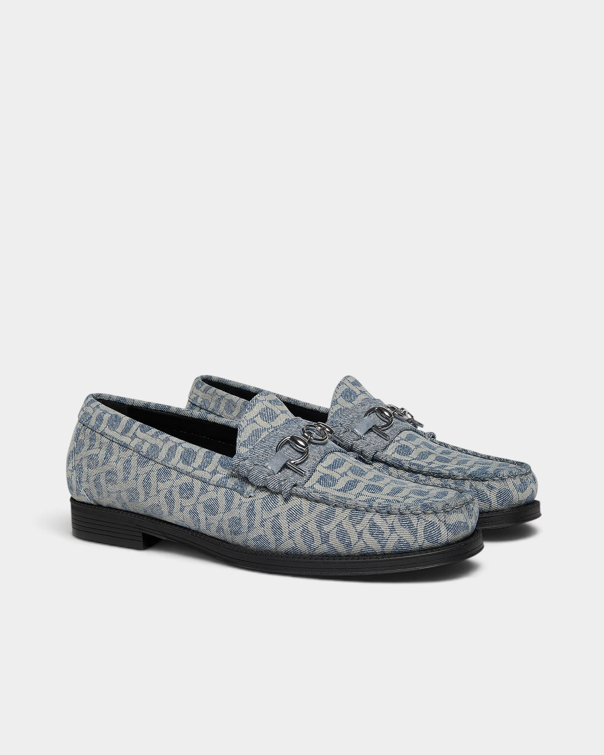 Lockwood Avenue G.H. Bass x Pop Easy Weejuns Lincoln loafers in light blue denim with laser print and silver horsebit.