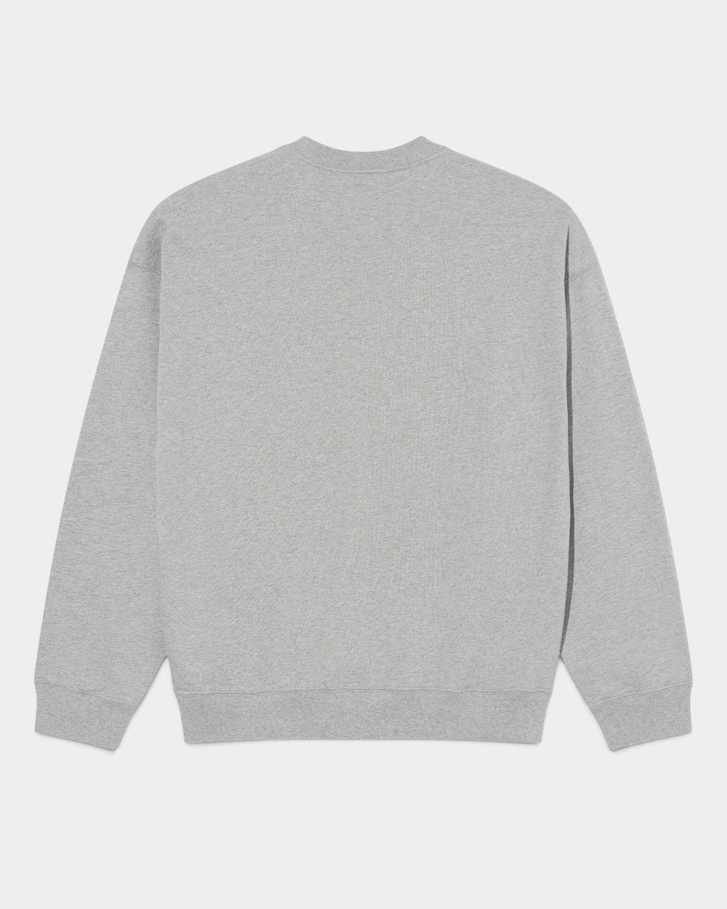 Lockwood Avenue grey heavyweight cotton fleece crewneck sweatshirt, back view with ribbed collar, cuffs, and hem.